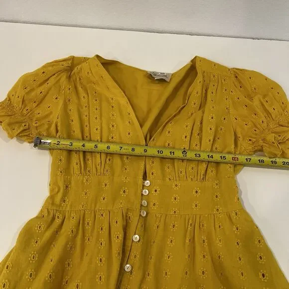 Cleobella Kaia Yellow Eyelet Cotton Mini Summer Dress Medium Boho Casual - Picture 8 of 10